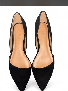 J. Crew Black Suede Pointed D'Orsay Flats with Leather Insole